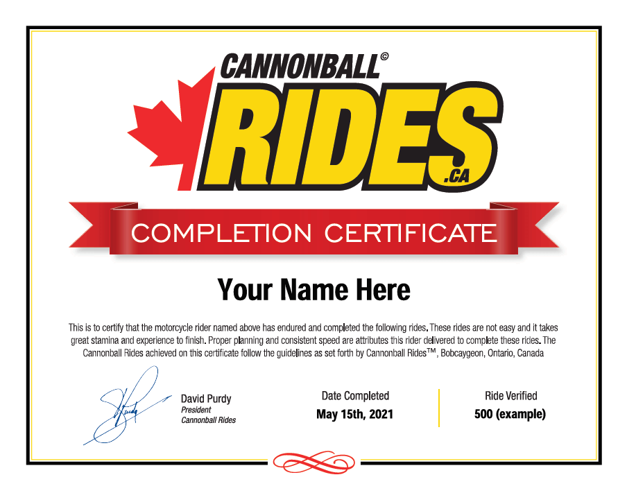 certificate sample Cannonball Rides